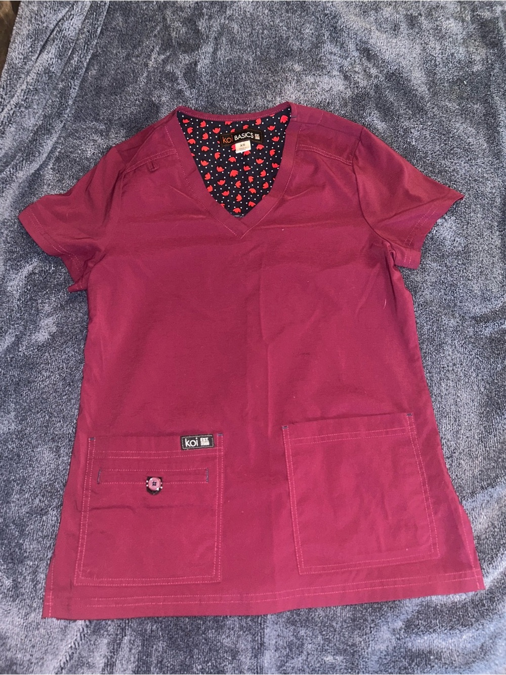 Maroon Koi XS Scrub Top